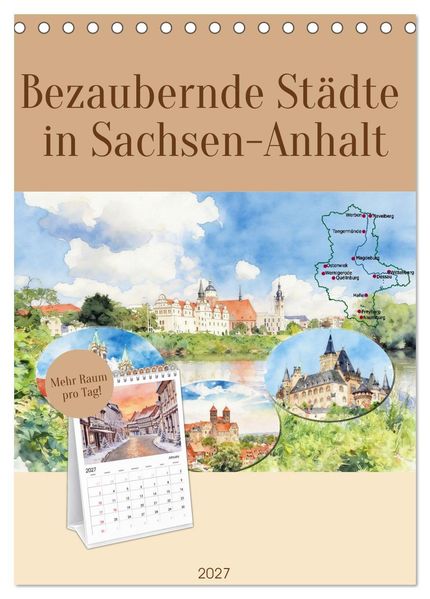 Bezaubernde Städte in Sachsen-Anhalt (Tischkalender 2027 DIN A5 hoch) CALVENDO Monatskalender