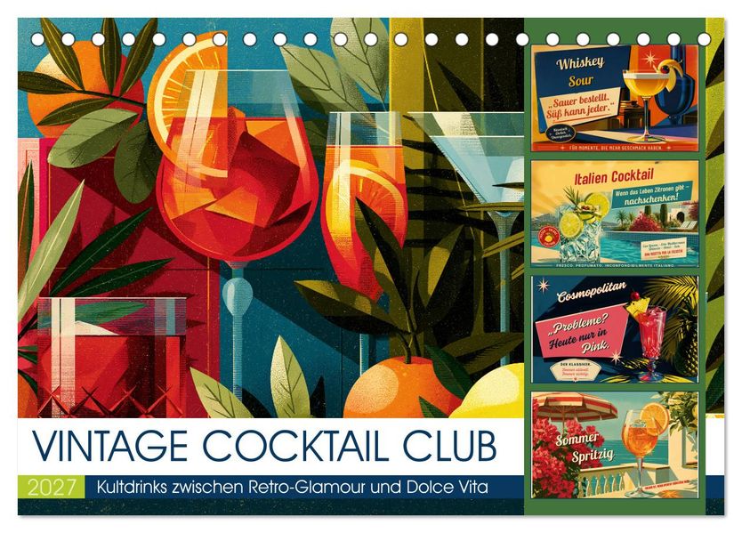 Vintage Cocktail Club (Tischkalender 2027 DIN A5 quer) CALVENDO Monatskalender