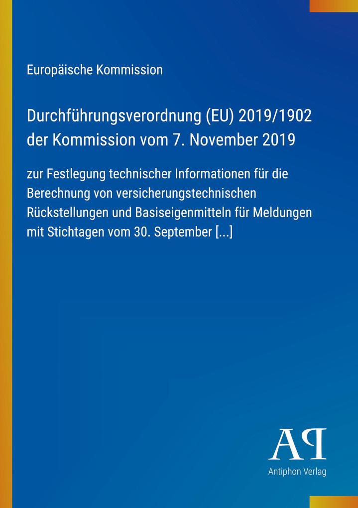 Durchführungsverordnung (EU) 2019/1902 der Kommission vom 7. November 2019