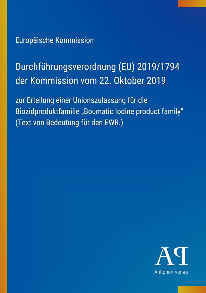 Durchführungsverordnung (EU) 2019/1794 der Kommission vom 22. Oktober 2019