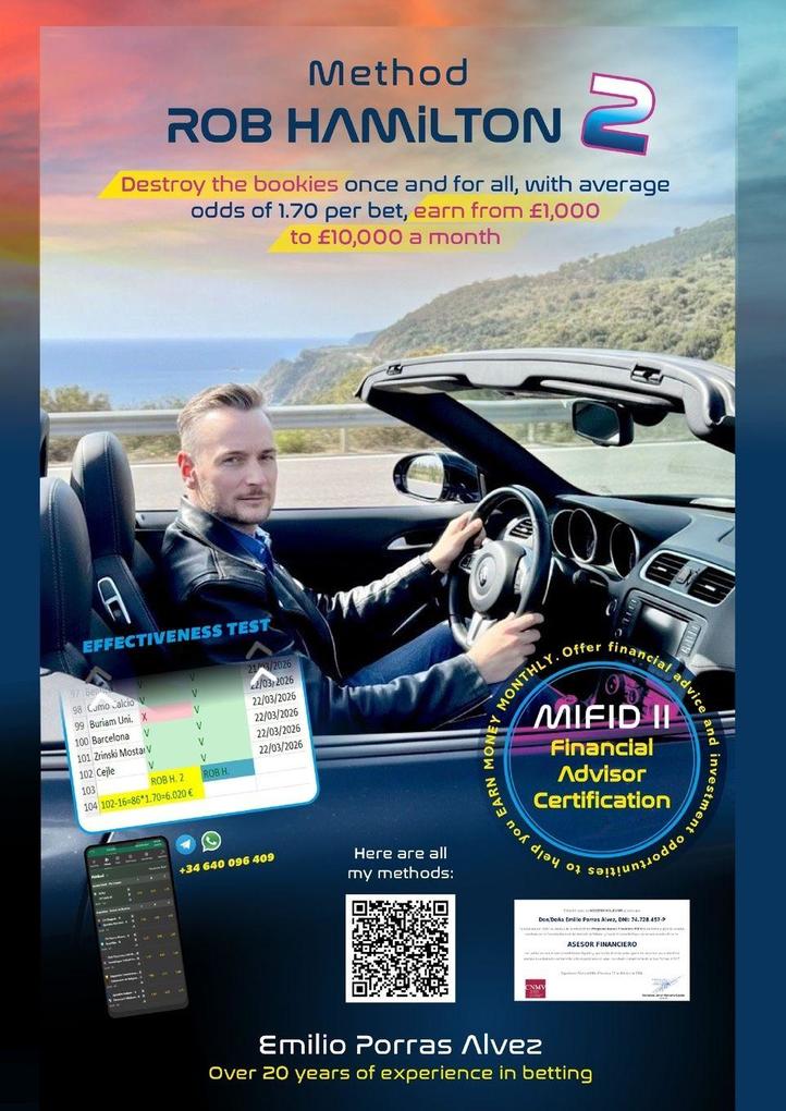 Method ROB HAMILTON 2 Destroy the bookies once and for all with average odds of 1.70 per bet earn from £1000 to £10000 a month Over 20 years of experience in betting.