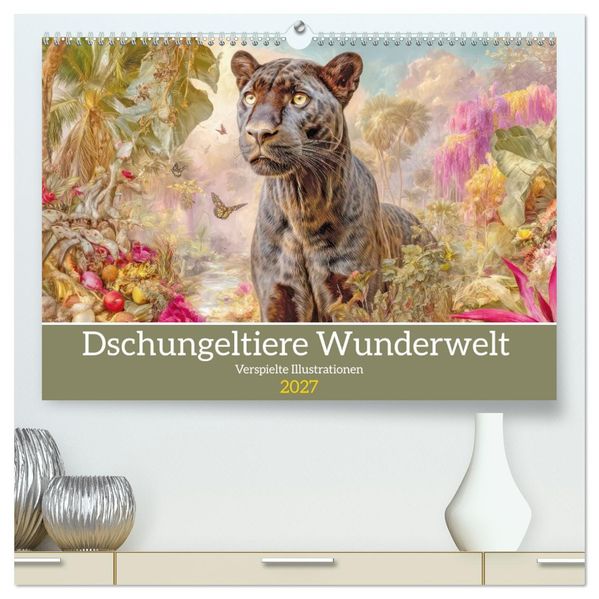 Dschungeltiere Wunderwelt - Verspielte Illustrationen (hochwertiger Premium Wandkalender 2027 DIN A2 quer) Kunstdruck in Hochglanz