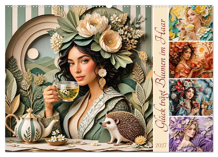 Glück trägt Blumen im Haar (Wandkalender 2027 DIN A2 quer) CALVENDO Monatskalender