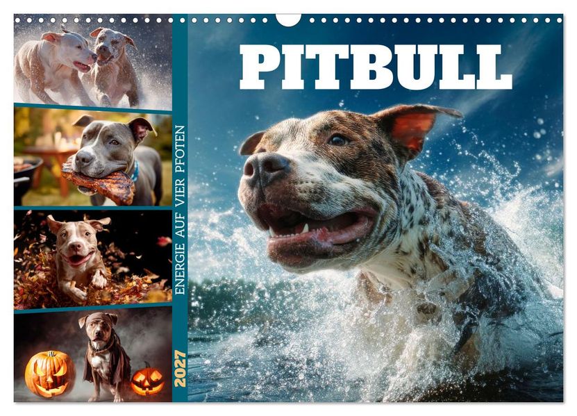 Pitbull - Energie auf vier Pfoten (Wandkalender 2027 DIN A3 quer) CALVENDO Monatskalender