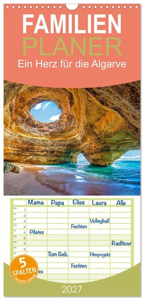 Familienplaner 2027 - Ein Herz für die Algarve mit 5 Spalten (Wandkalender 21 x 45 cm) CALVENDO