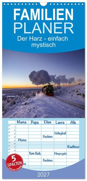 Familienplaner 2027 - Der Harz - einfach mystisch mit 5 Spalten (Wandkalender 21 x 45 cm) CALVENDO