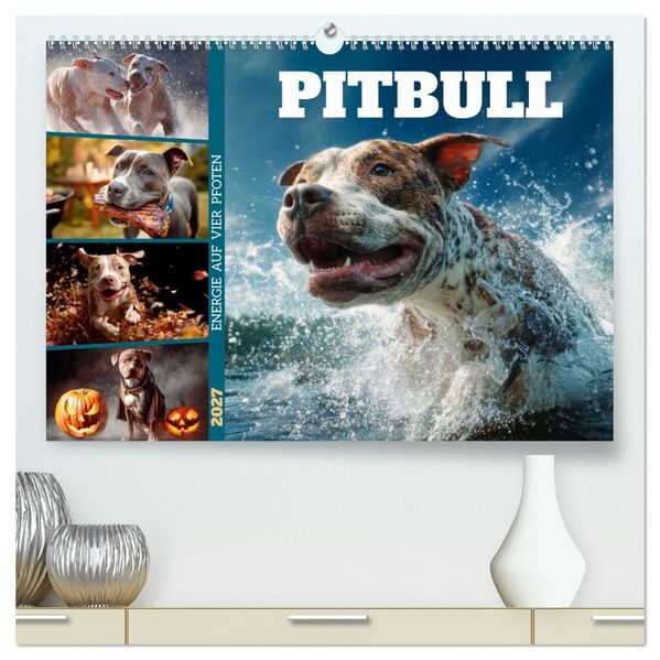Pitbull - Energie auf vier Pfoten (hochwertiger Premium Wandkalender 2027 DIN A2 quer) Kunstdruck in Hochglanz