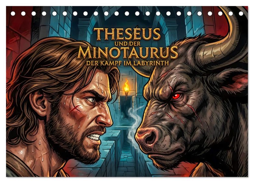 Theseus und der Minotaurus - Der Kampf im Labyrinth (Tischkalender 2027 DIN A5 quer) CALVENDO Monatskalender