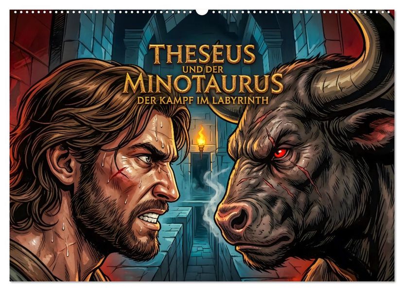 Theseus und der Minotaurus - Der Kampf im Labyrinth (Wandkalender 2027 DIN A2 quer) CALVENDO Monatskalender