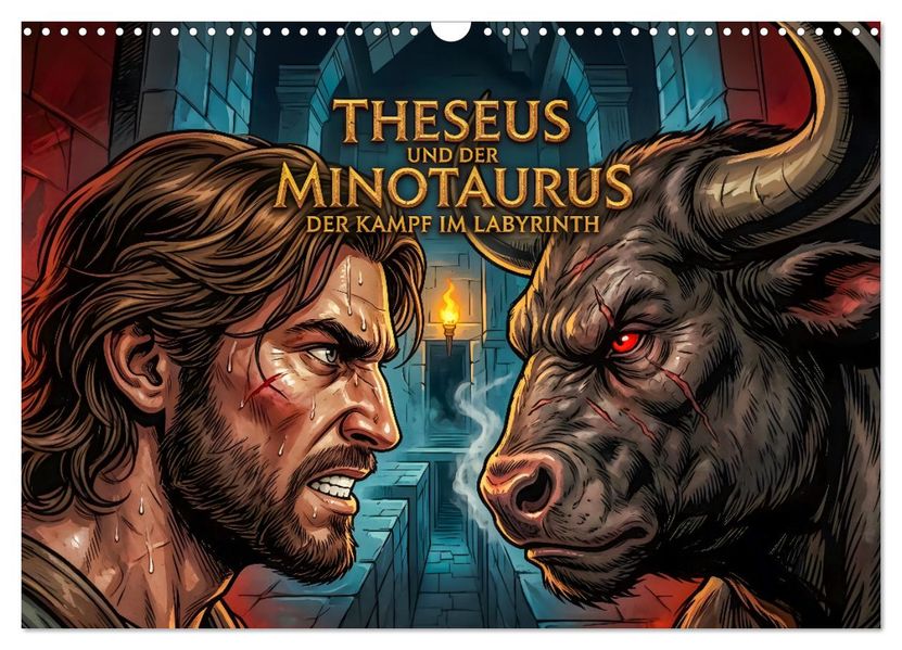 Theseus und der Minotaurus - Der Kampf im Labyrinth (Wandkalender 2027 DIN A3 quer) CALVENDO Monatskalender