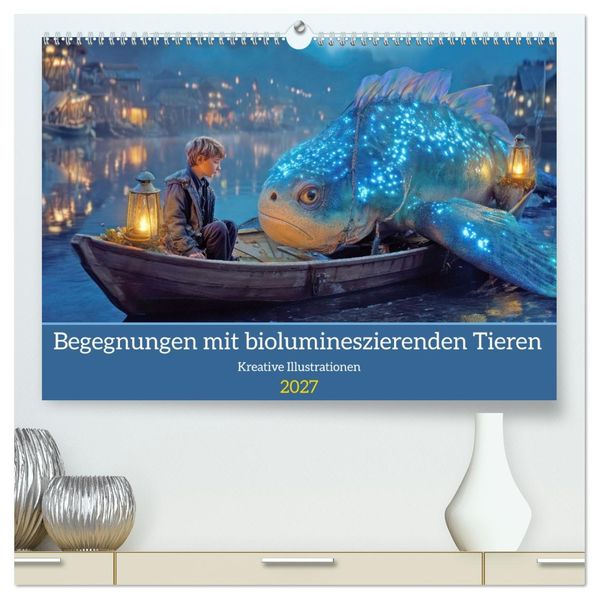 Begegnungen mit biolumineszierenden Tieren - Kreative Illustrationen (hochwertiger Premium Wandkalender 2027 DIN A2 quer) Kunstdruck in Hochglanz