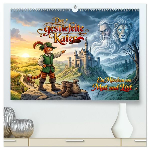 Der gestiefelte Kater - Ein Märchen von Mut und List (hochwertiger Premium Wandkalender 2027 DIN A2 quer) Kunstdruck in Hochglanz