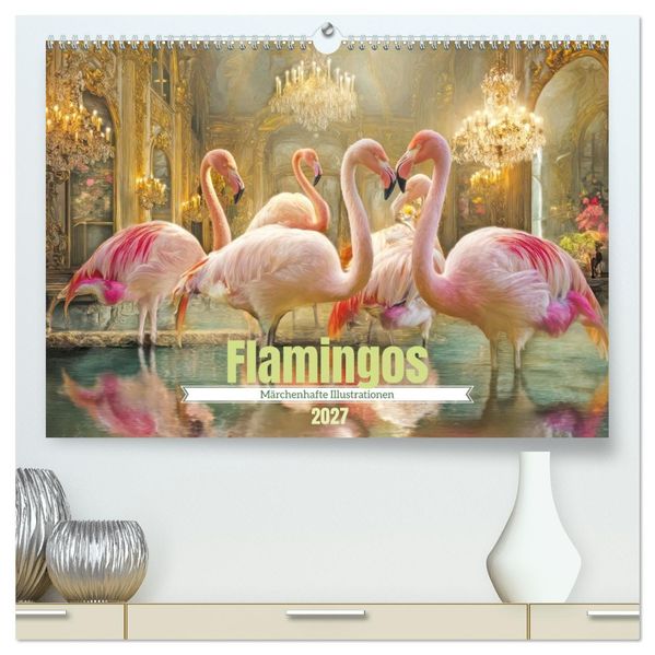 Flamingos - Märchenhafte Illustrationen (hochwertiger Premium Wandkalender 2027 DIN A2 quer) Kunstdruck in Hochglanz