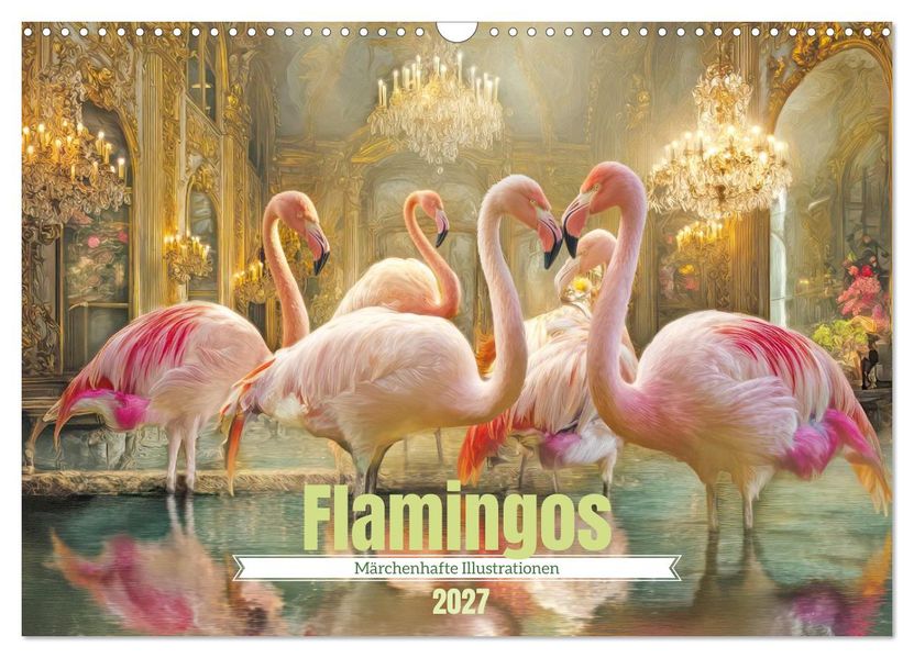 Flamingos - Märchenhafte Illustrationen (Wandkalender 2027 DIN A3 quer) CALVENDO Monatskalender