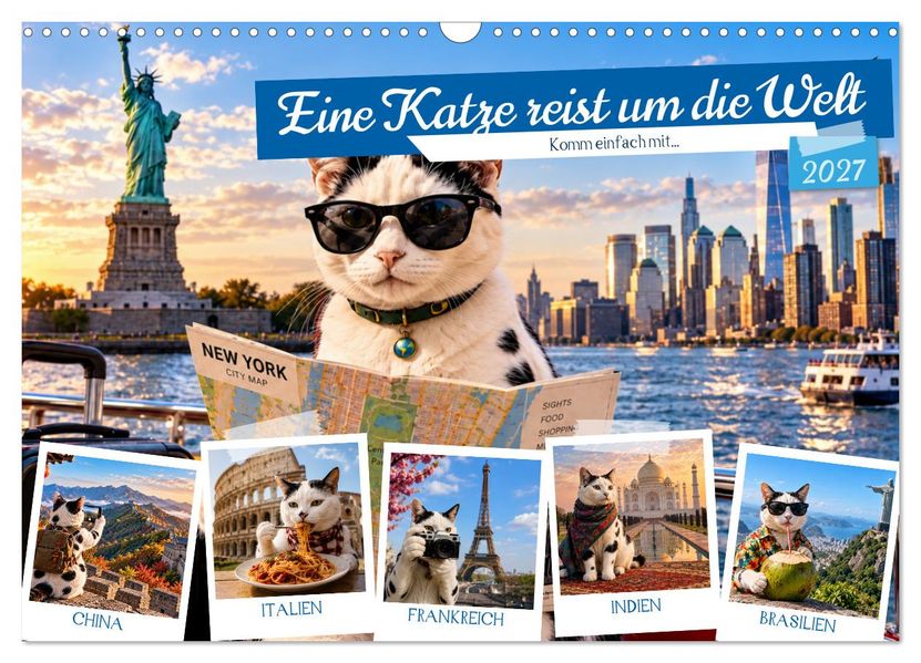 Eine Katze reist um die Welt (Wandkalender 2027 DIN A3 quer) CALVENDO Monatskalender