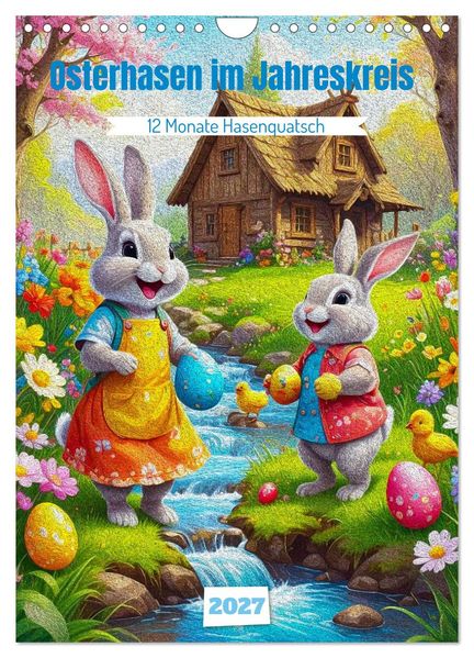 Osterhasen im Jahreskreis 12 Monate Hasenquatsch (Wandkalender 2027 DIN A4 hoch) CALVENDO Monatskalender