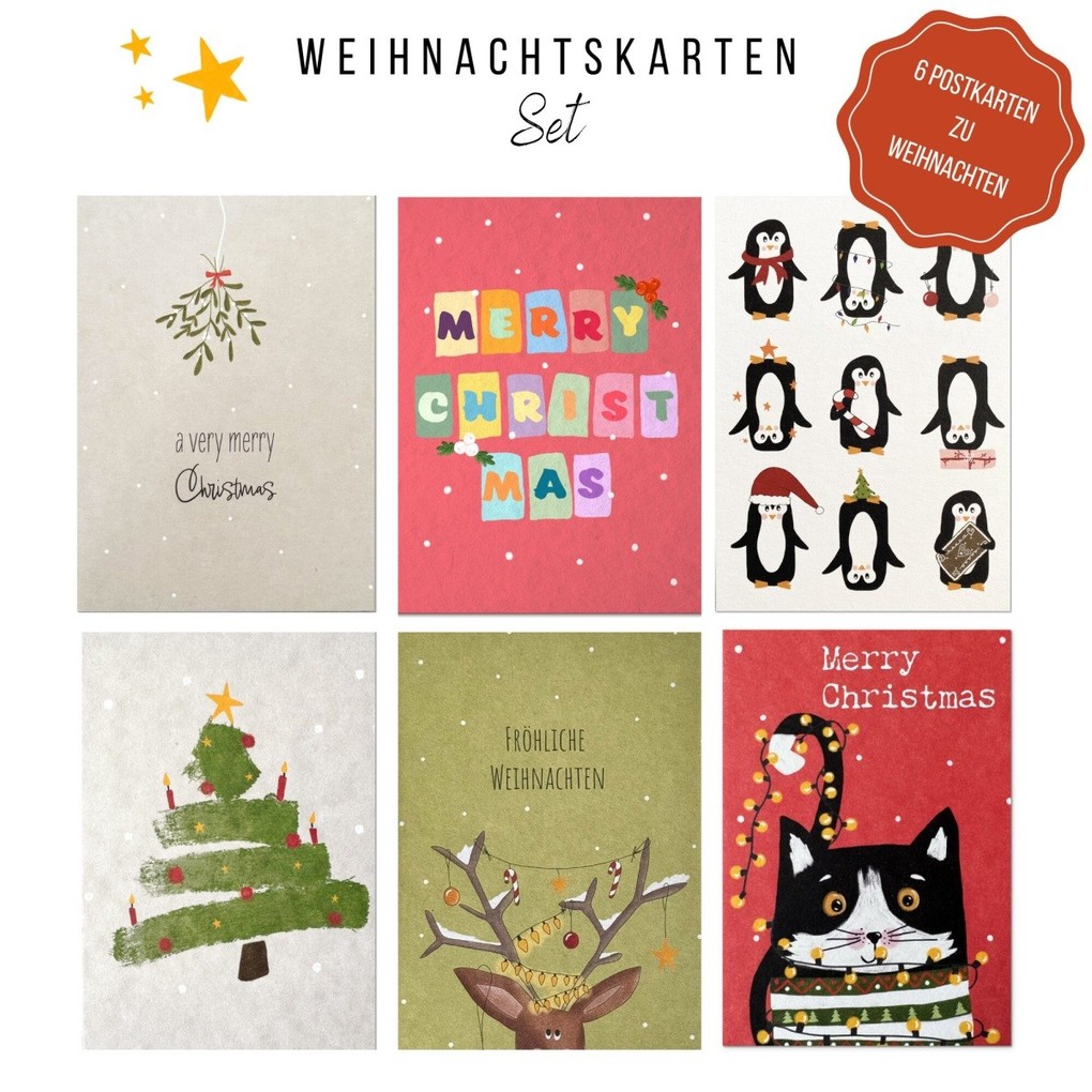 KEITCARDS Weihnachtskarten - handgezeichnete Postkarten 6er Set