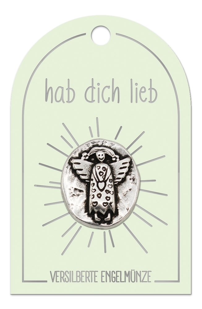 'hab dich lieb' Engel Münze auf Karte K541