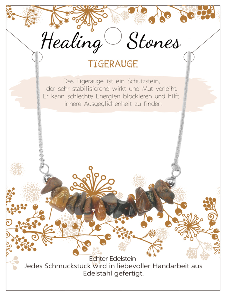 Tigerauge Healing Stone Edelstahlkette J702-09