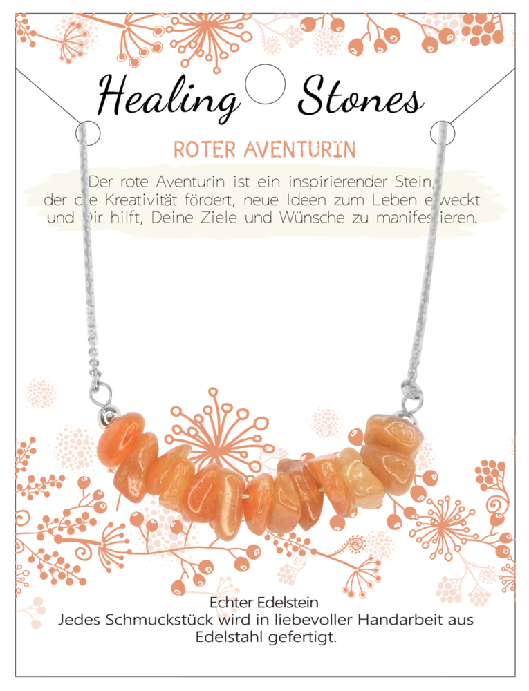 roter Aventurin Healing Stone Edelstahlkette J702-03