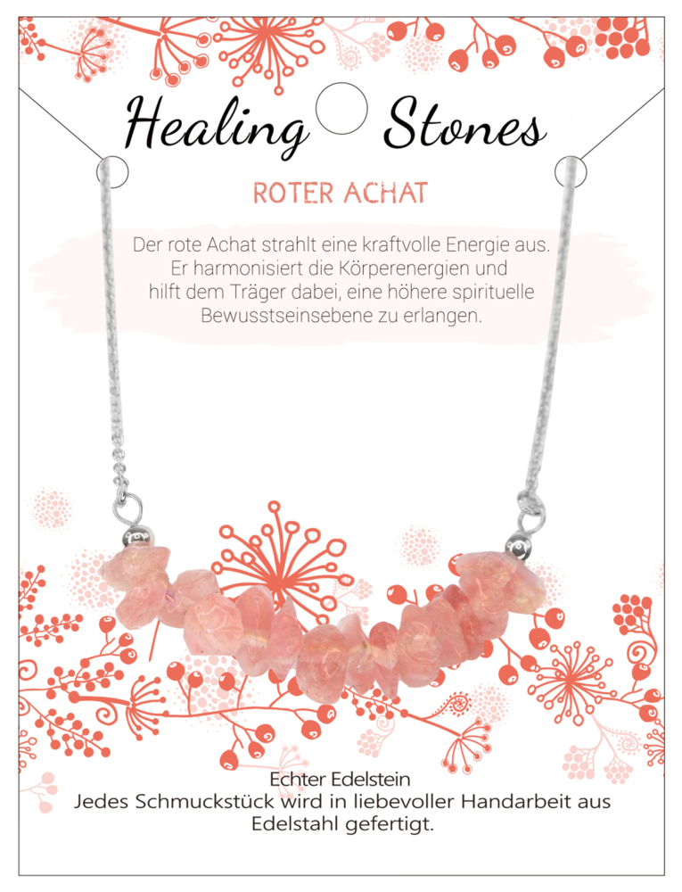 Roter Achat Healing Stone Edelstahlkette J702-10