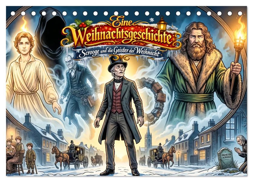 Eine Weihnachtsgeschichte - Scrooge und die Geister der Weihnacht (Tischkalender 2027 DIN A5 quer) CALVENDO Monatskalender