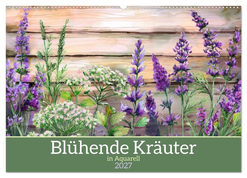 Blühende Kräuter in Aquarell (Wandkalender 2027 DIN A2 quer) CALVENDO Monatskalender
