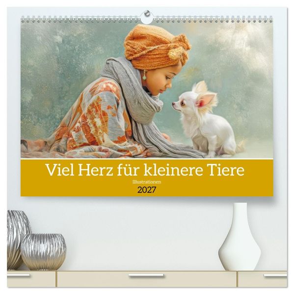 Viel Herz für kleinere Tiere - Illustrationen (hochwertiger Premium Wandkalender 2027 DIN A2 quer) Kunstdruck in Hochglanz