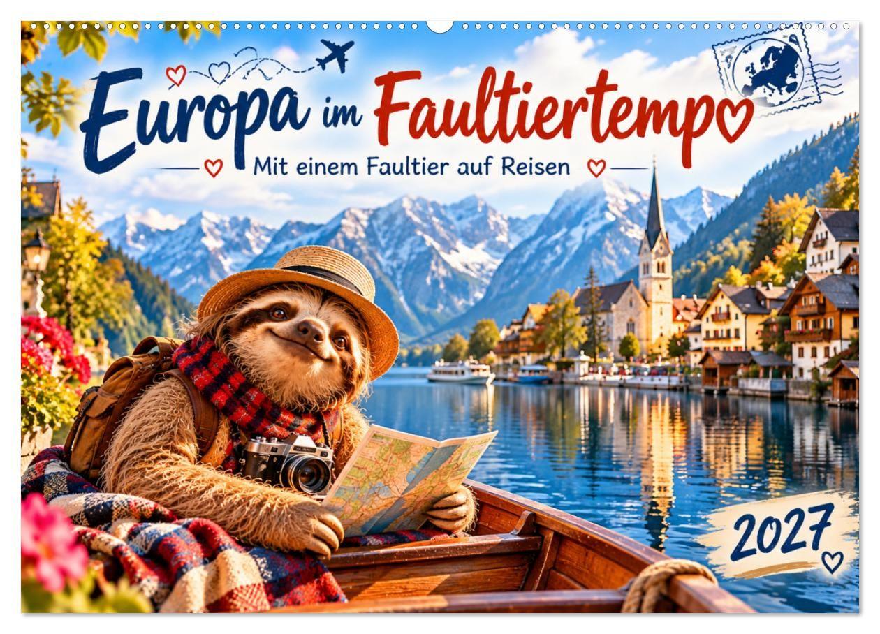 Europa im Faultiertempo (Wandkalender 2027 DIN A2 quer) CALVENDO Monatskalender