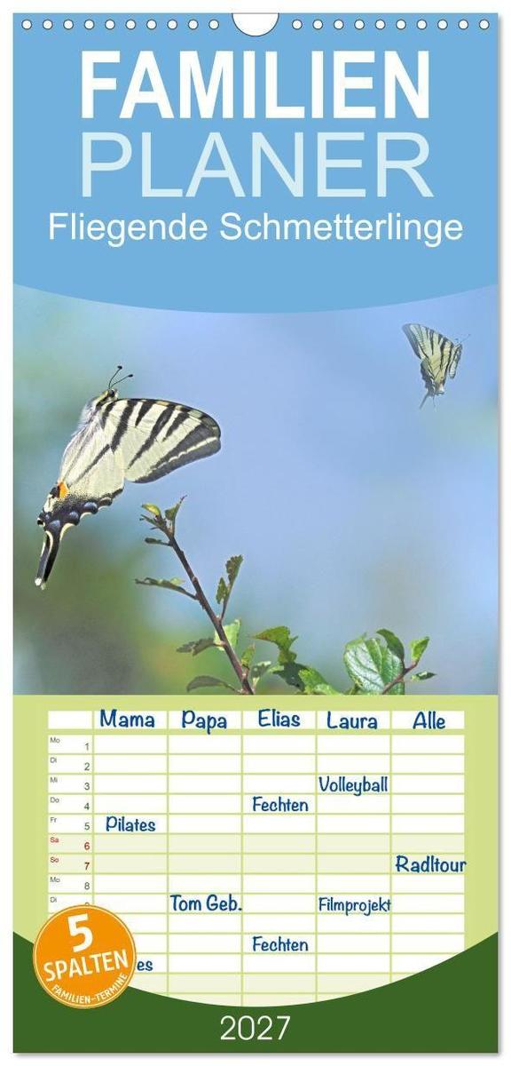 Familienplaner 2027 - Fliegende Schmetterlinge mit 5 Spalten (Wandkalender 21 x 45 cm) CALVENDO