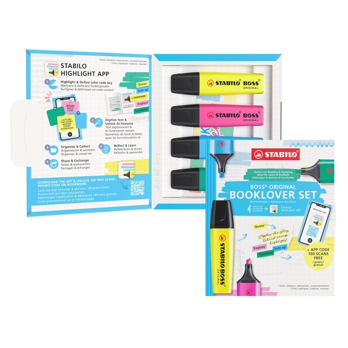 STABILO Textmarker - BOSS ORIGINAL BOOKLOVER Set ideal für die Highlight App 4er Set