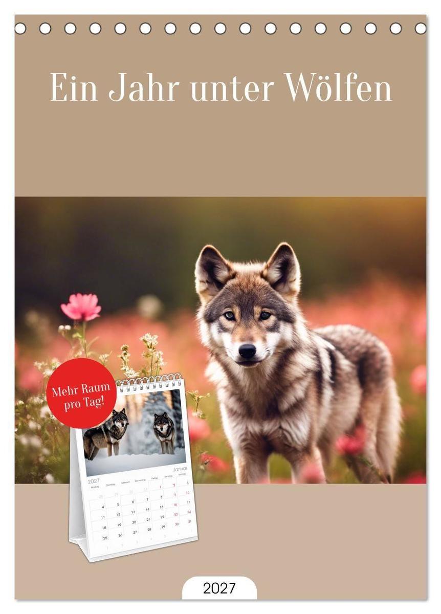 Tischplaner 2027 - Ein Jahr unter Wölfen (A5 Tischkalender zum Aufstellen) CALVENDO