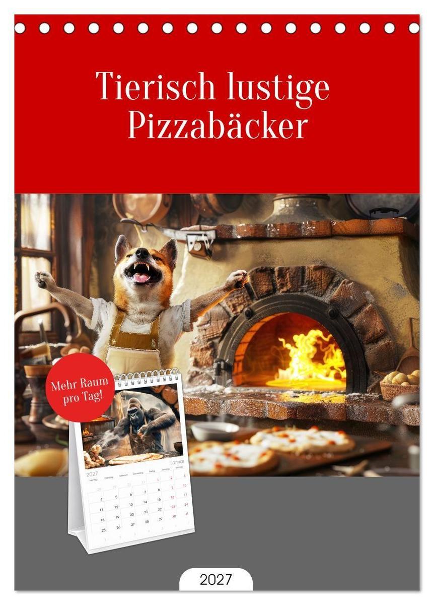 Tischplaner 2027 - Tierisch lustige Pizzabäcker (A5 Tischkalender zum Aufstellen) CALVENDO