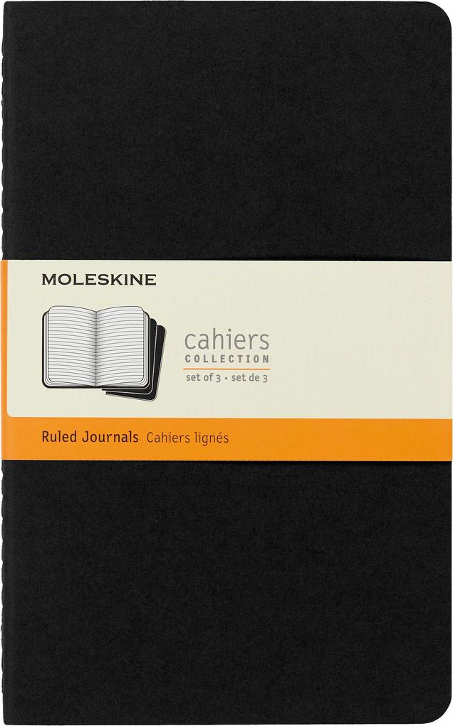 Moleskine Cahiers Ruled Large Notebook Pack of 3, Cardboard Bound Cover, Black