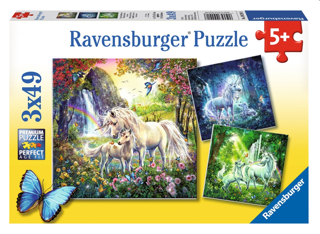 Image of 3er Set Puzzle, je 49 Teile, 21x21 cm, Schöne Einhörner