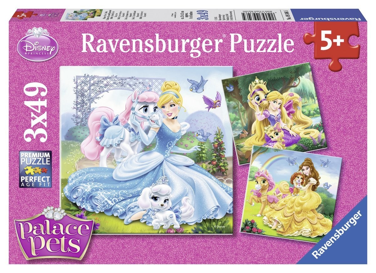 Disney Palace Pets: Belle Cinderella und Rapunzel. Puzzle 3 x 49 Teile
