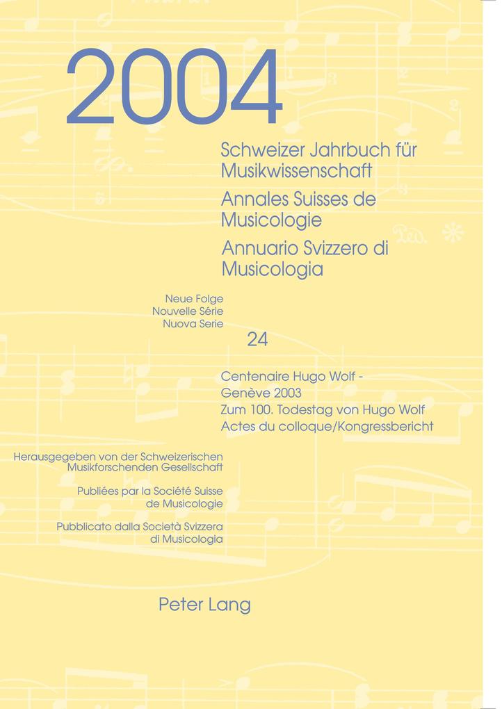 Schweizer Jahrbuch für Musikwissenschaft- Annales Suisses de Musicologie- Annuario Svizzero di Musicologia