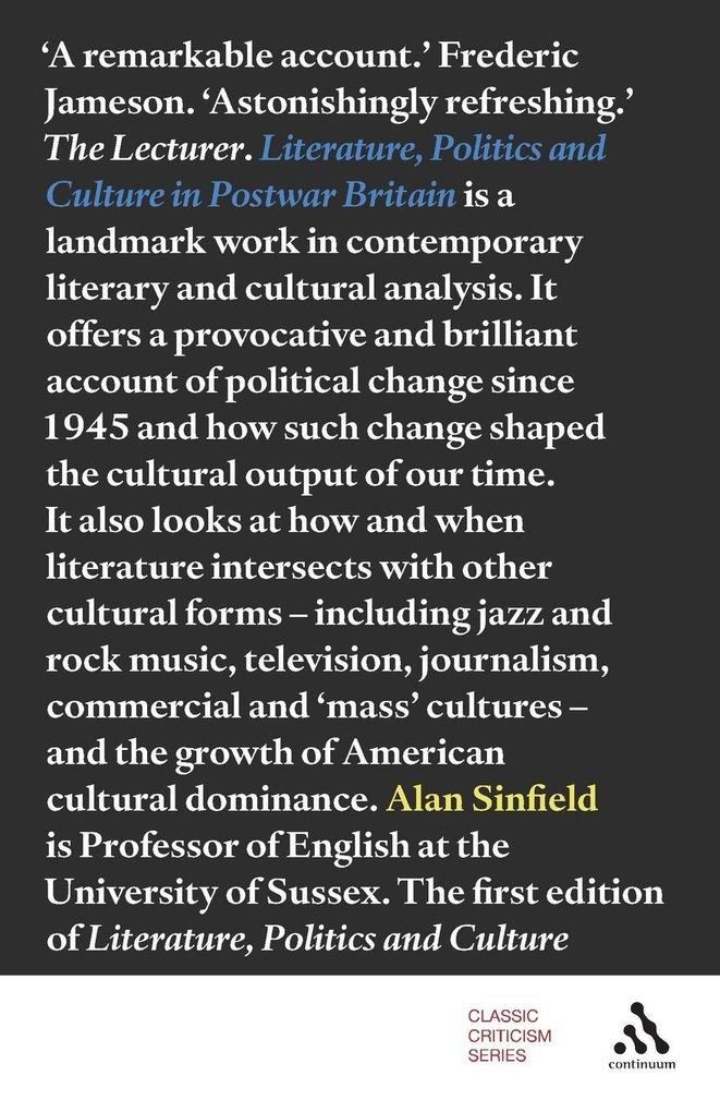 Literature Politics and Culture in Postwar Britain