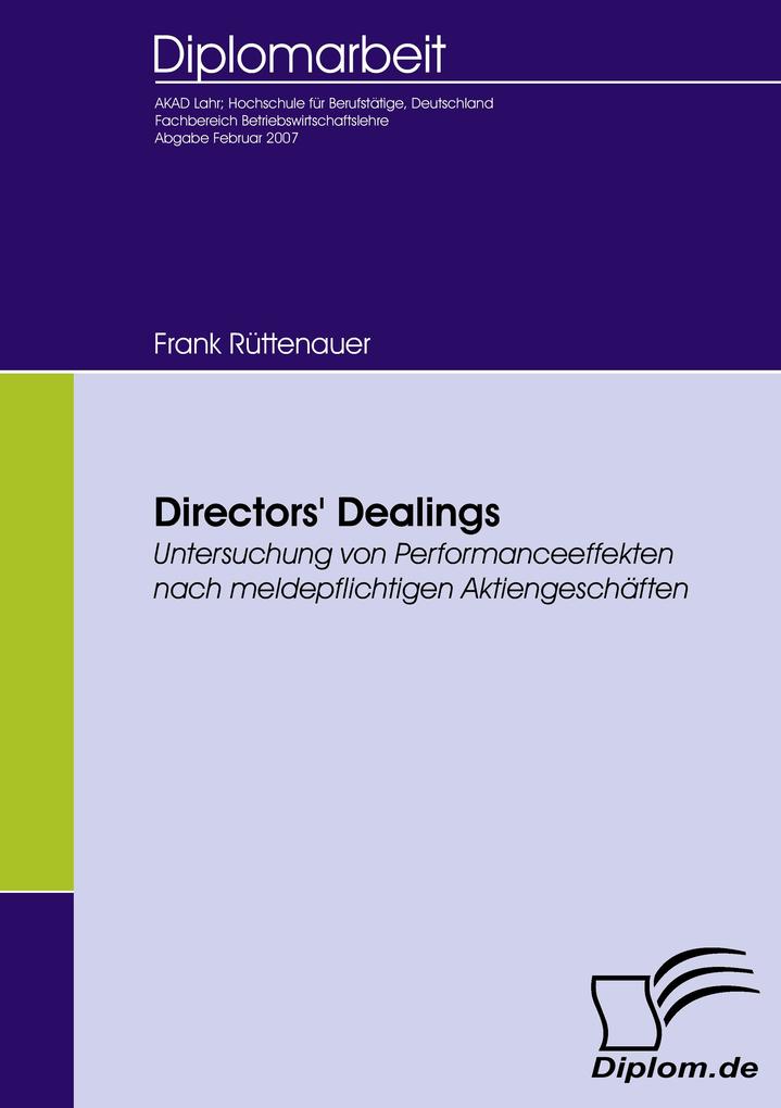 Directors' Dealings - Untersuchung von Performanceeffekten nach meldepflichtigen Aktiengeschäften