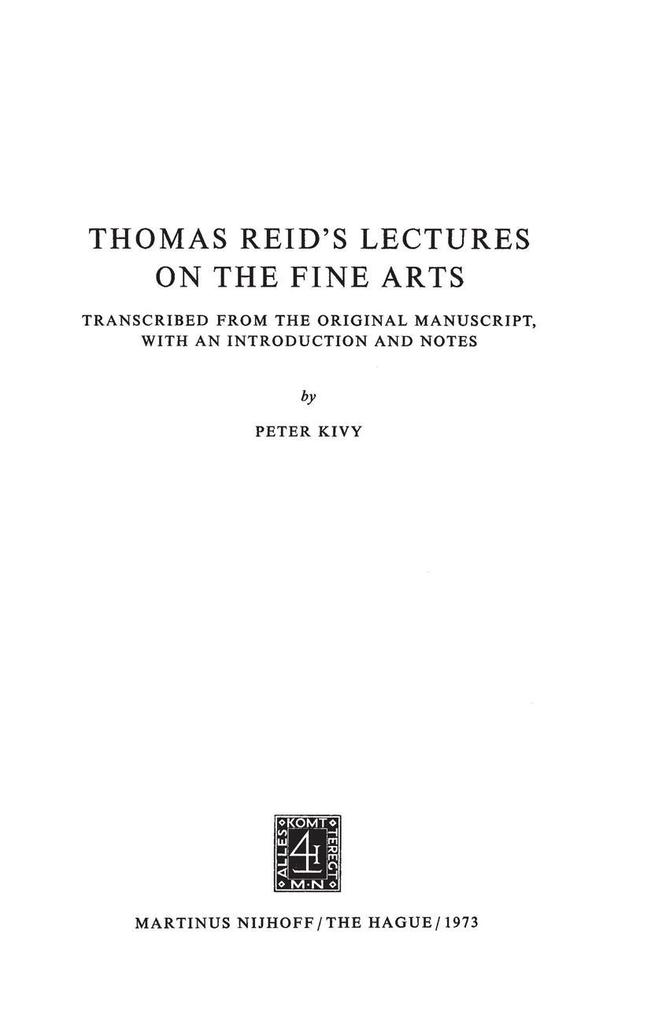 Thomas Reid's Lectures on the Fine Arts