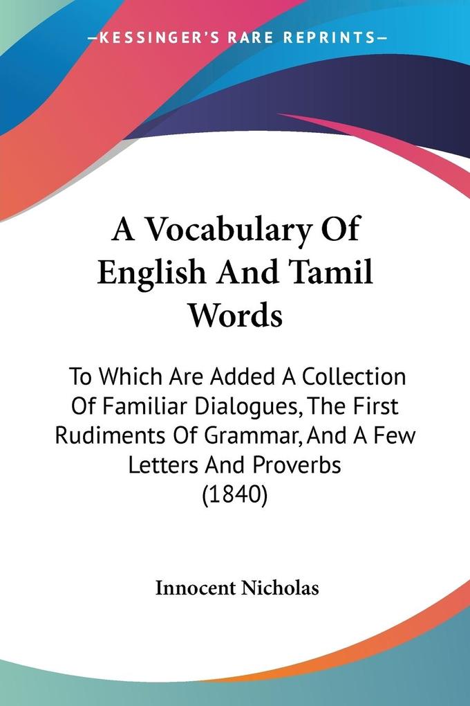 A Vocabulary Of English And Tamil Words