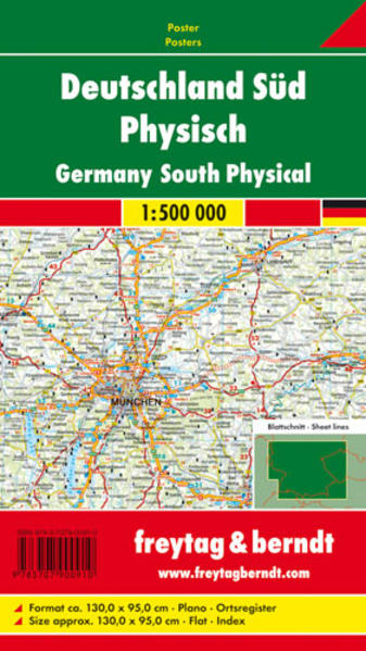 Deutschland Süd physisch 1:500.000 Poster