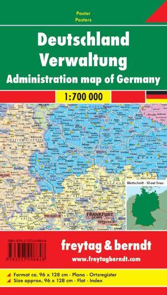 Freytag & Berndt Poster Deutschland Verwaltung ohne Metallstäbe. Administration map of Germany