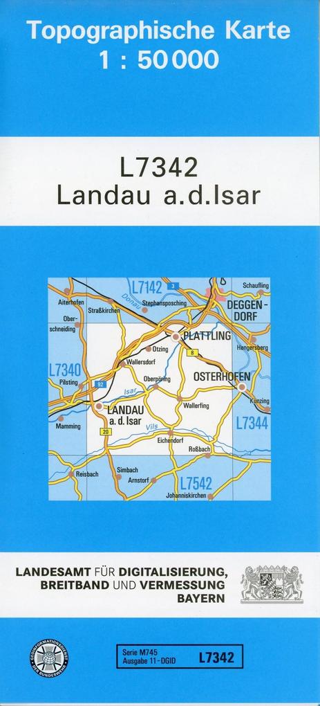 Topographische Karte Bayern Landau a. d. Isar