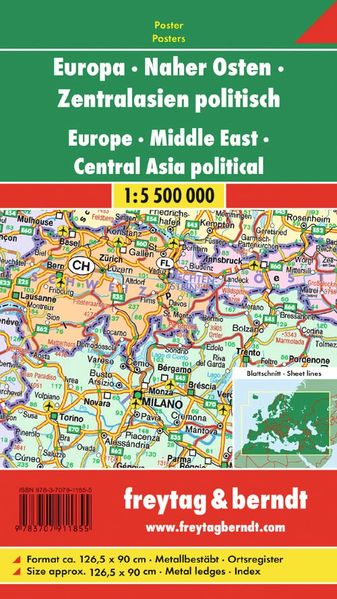 freytag & berndt Poster Europa - Naher Osten - Zentralasien politisch metallbestäbt 1:55 Mio.