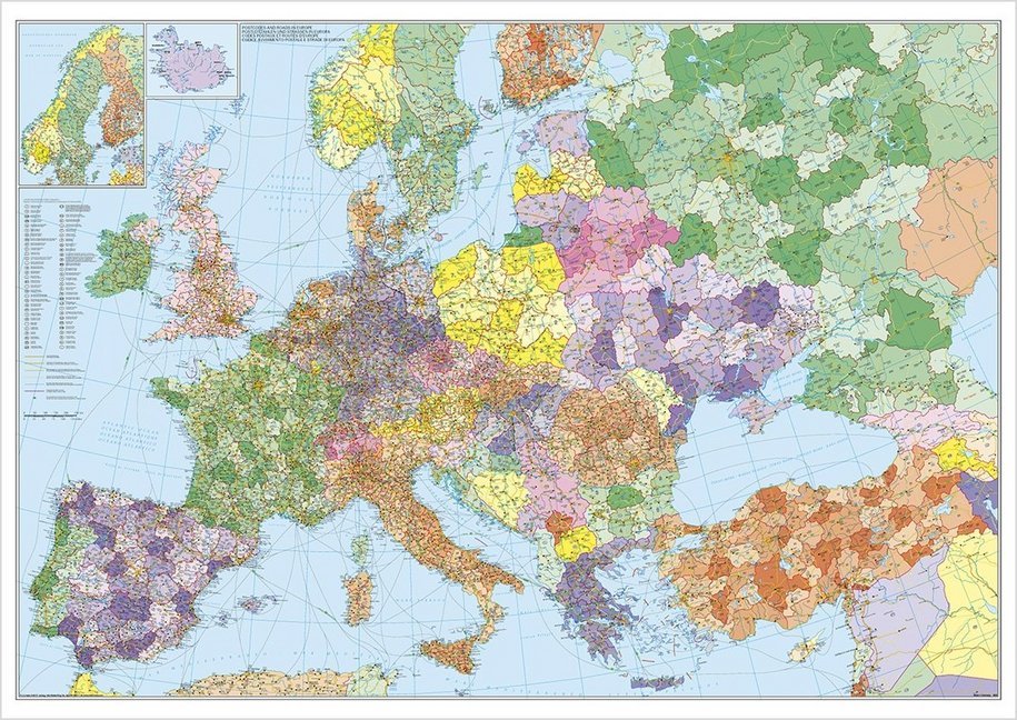 Stiefel Wandkarte Großformat Europa mit Türkei Straßen- und Postleitzahlenkarte ohne Metallstäbe