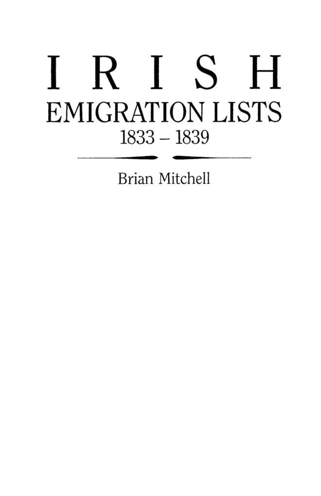 Irish Emigration Lists 1833-1839