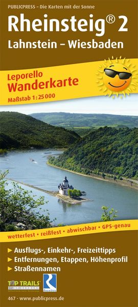 Publicpress Wanderkarte Rheinsteig 02. Lahnstein - Wiesbaden 1 , 25 000