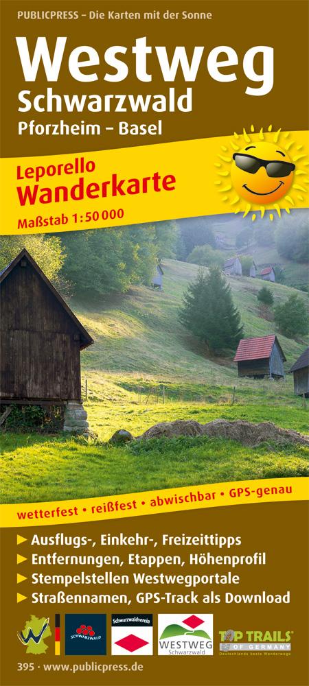 Wanderkarte Westweg Schwarzwald Pforzheim - Basel 1 : 50 000