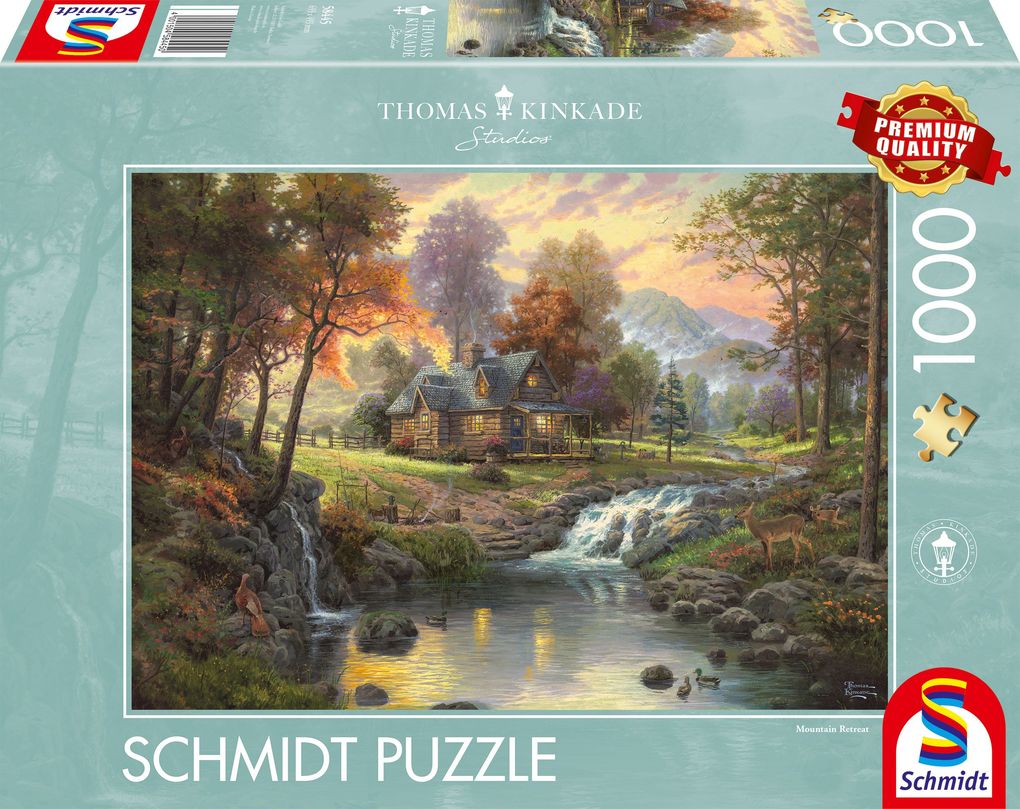 Image of Schmidt 58445 - Thomas Kinkade: Holzhaus am Bach, Puzzle 1000 Teile